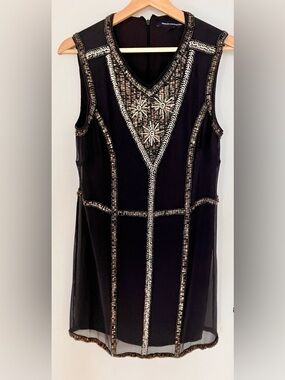 French Connection Black Beaded V-Neck dress